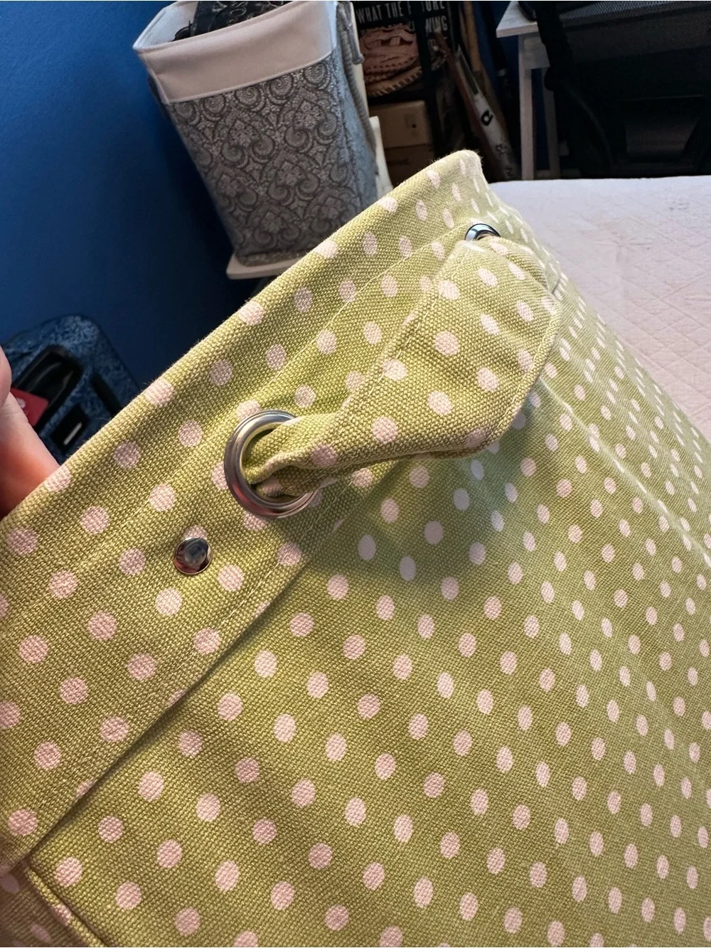 Pottery Barn Kids | Green Polka Dot Fabric Storage Bin